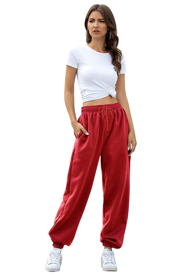 VINMEN Gvraslvet Women's Cinch Bottom Sweatpants Pockets High Waist Sporty Gym Athletic Fit Jogger Pants Lounge Trousers Red -XS - Image 2