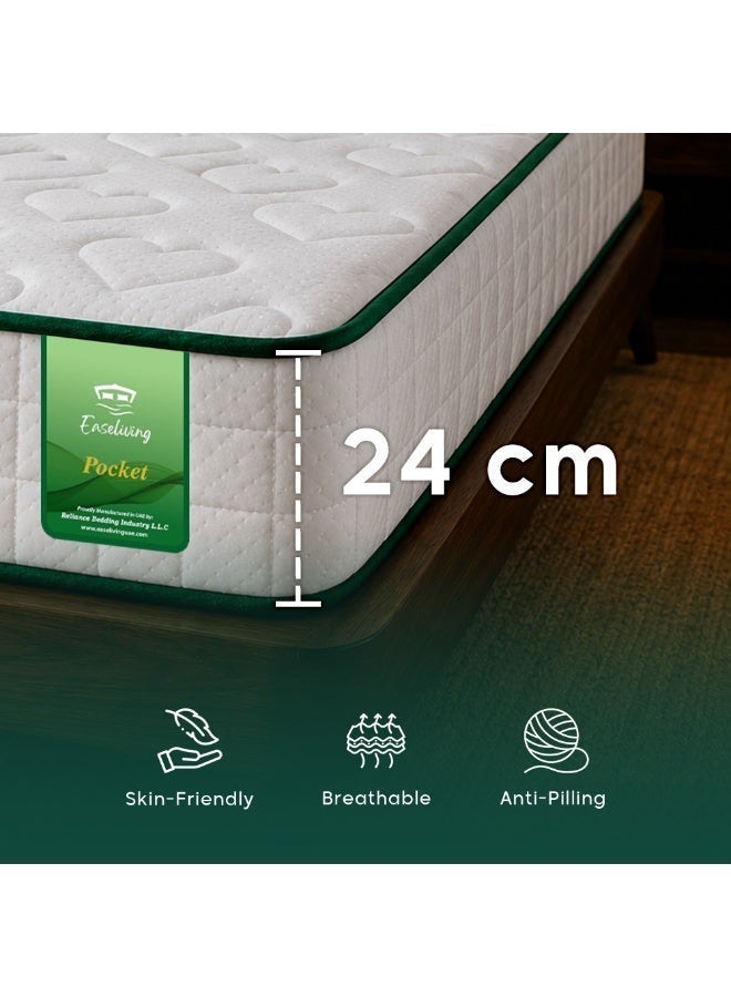 EASELIVING Orthopedic Pocket Spring Mattress - 24 cm Queen Size Mattress | Medium Firm Mattress with Motion Isolation & Breathable Fabric | Pressure Relief & Spine Support | 5-Year Warranty (160x200 cm) - Image 2