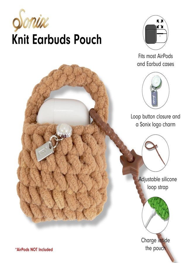 Sonix Knit Earbud Pouch | Crochet Keychain Storage Case Cover Bag Charm for AirPods with Removable Silicone Loop Accessory | Light Tan - Latte - Image 3
