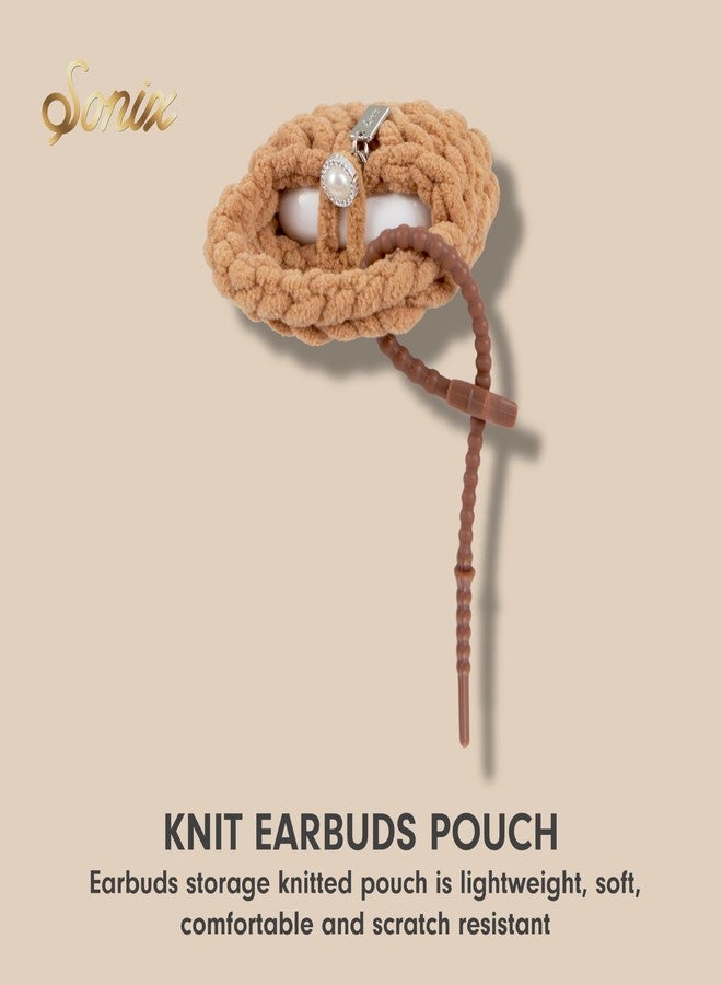 Sonix Knit Earbud Pouch | Crochet Keychain Storage Case Cover Bag Charm for AirPods with Removable Silicone Loop Accessory | Light Tan - Latte - Image 2