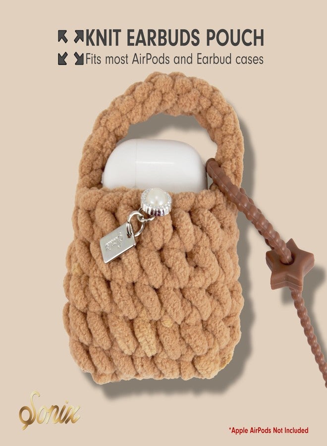 Sonix Knit Earbud Pouch | Crochet Keychain Storage Case Cover Bag Charm for AirPods with Removable Silicone Loop Accessory | Light Tan - Latte - Image 5