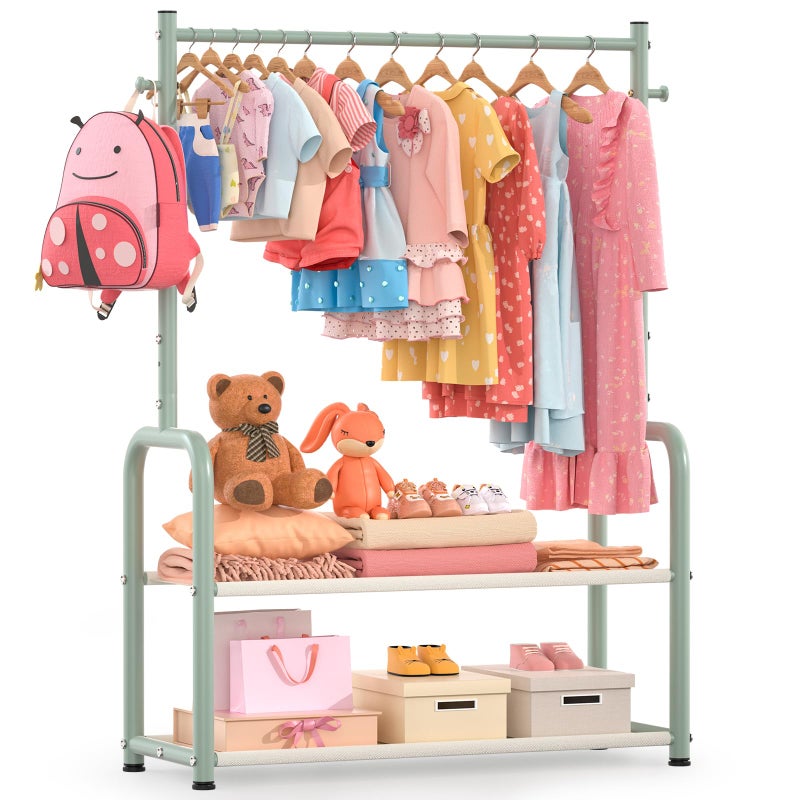 ZHKINGGS Kids Clothing Rack with 2-Layer Storage Shelf and 2 Adjustable Hanging Rods, Dress Up Rack for Hanging Clothes,Dress up Storage for Baby Toddle Kids(Classic, Green) - Image 2