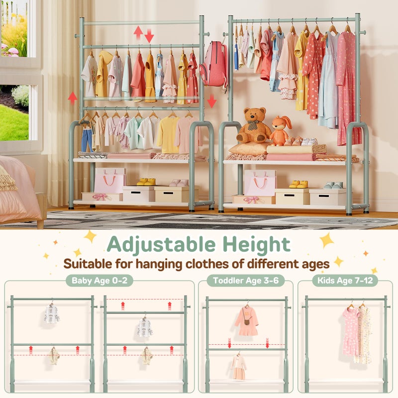 ZHKINGGS Kids Clothing Rack with 2-Layer Storage Shelf and 2 Adjustable Hanging Rods, Dress Up Rack for Hanging Clothes,Dress up Storage for Baby Toddle Kids(Classic, Green) - Image 3