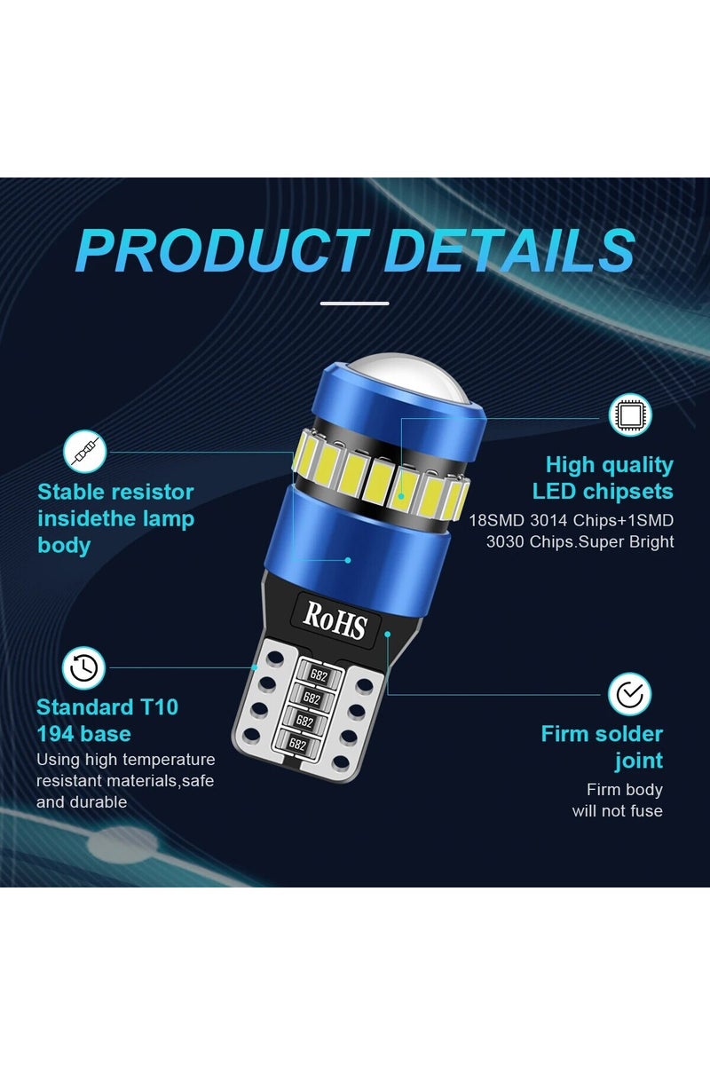 erorex White 2PCS T10 W5W LED CANBUS No Error 12V Car Side Interior Lights 168 194 3030 SMD BMW Audi Super - Image 4