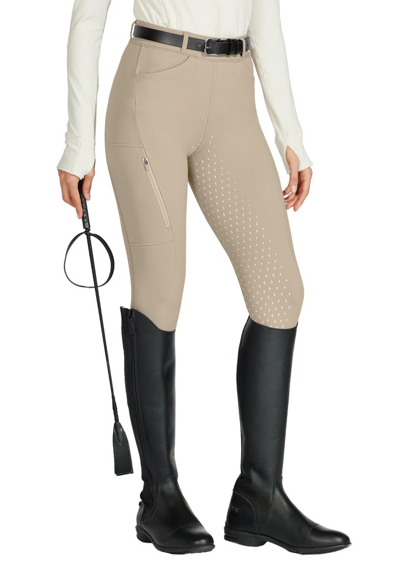 Willit Women's Horse Riding Pants Full Seat Silicone Equestrian Breeches Horseback Schooling Tights Zipper Pockets Khaki S - Image 1