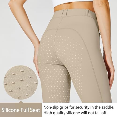 Willit Women's Horse Riding Pants Full Seat Silicone Equestrian Breeches Horseback Schooling Tights Zipper Pockets Khaki S - Image 2