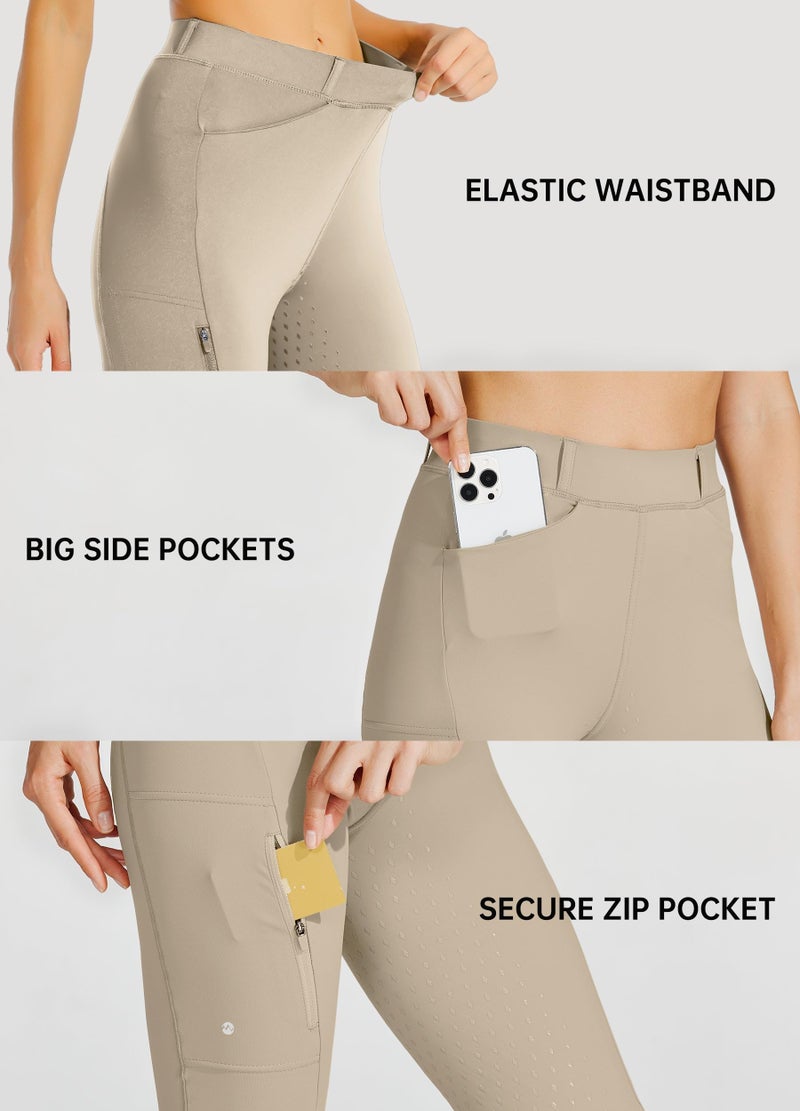 Willit Women's Horse Riding Pants Full Seat Silicone Equestrian Breeches Horseback Schooling Tights Zipper Pockets Khaki S - Image 3