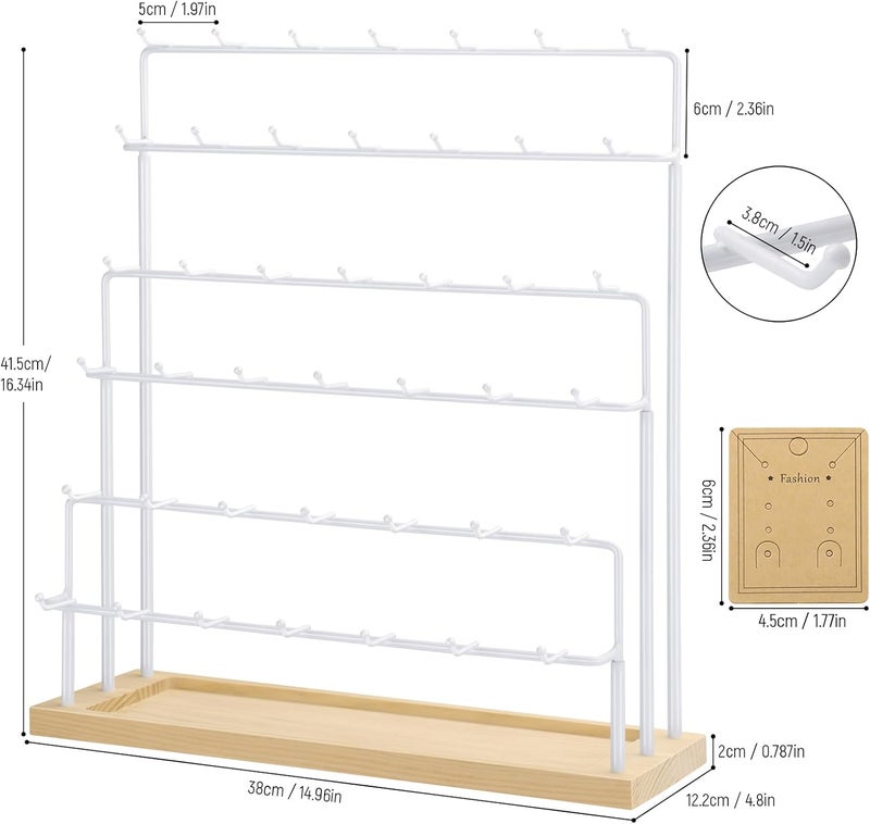 RNTBWD Earring Display for Vendors 6 Tier 42 Hooks Wood Earring Display Rack Holder for Earings Necklaces Rings Bracelets Keychains (White) - Image 5