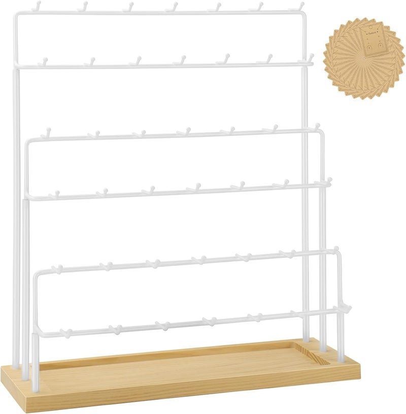 RNTBWD Earring Display for Vendors 6 Tier 42 Hooks Wood Earring Display Rack Holder for Earings Necklaces Rings Bracelets Keychains (White) - Image 1