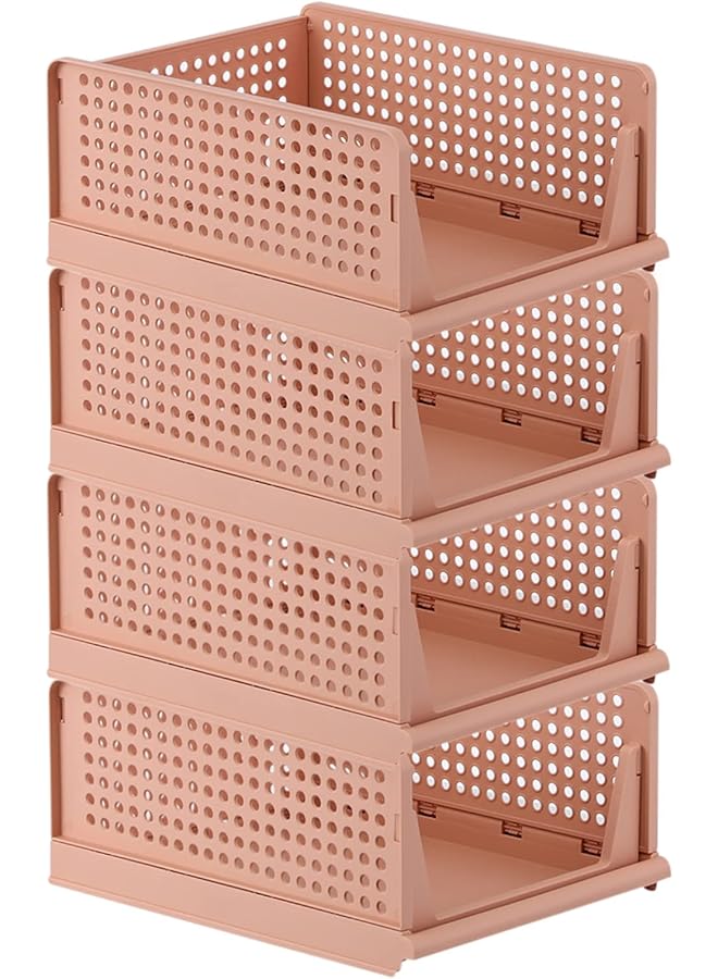 Green Tiger 4 Pack Folding Closet Organizers Storage Box, Stackable Storage Bins, Plastic Drawer Basket Closet Storage for Wardrobe Cupboard Kitchen Bathroom Office, 4L (Pink)