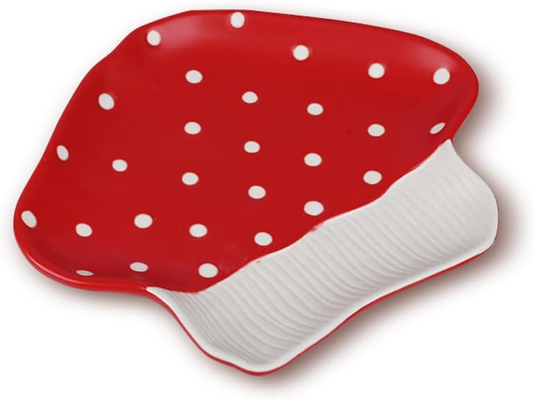 RESVUGA Mushroom Snack Plate 8 in Polka Dot Safety Ceramic Dessert Appetizer Plates Cute Sushi Dinner Plates Pasta  More - Image 1