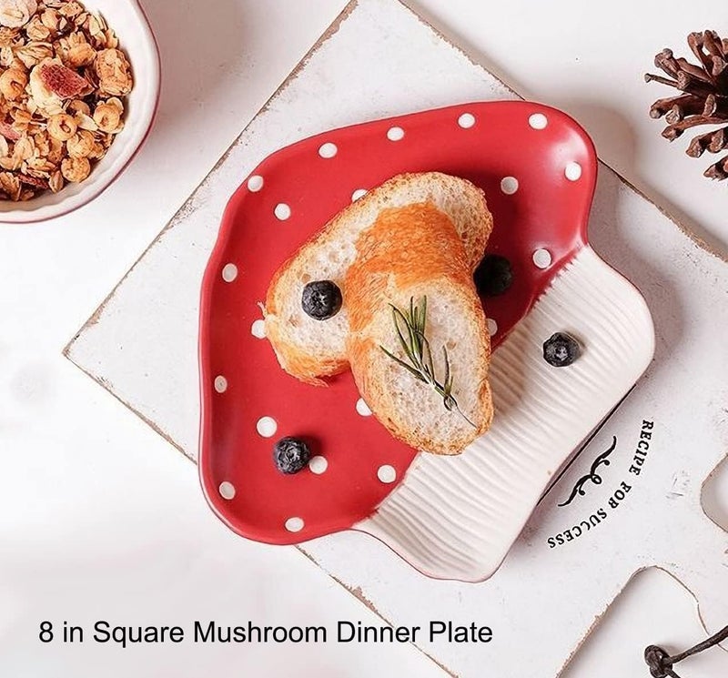 RESVUGA Mushroom Snack Plate 8 in Polka Dot Safety Ceramic Dessert Appetizer Plates Cute Sushi Dinner Plates Pasta  More - Image 2