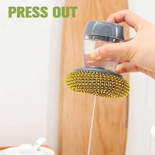 MALL Sky MALL Steel/PET Dish Scrubber, Soap Dispensing Palm Brush, Non-Scratch PET Brush with Soap Dispenser Set, Scouring Pad Pot Scrubber Metal Sponge Household Kitchen Utensil Cleaning Brush (2) - Image 3
