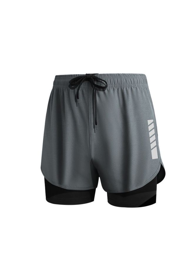 إسكدنيا سراويل سباحة رجالية بطبقة مزدوجة مضادة للإحراج سريعة الجفاف على الشاطئ سراويل سباحة رجالية بدلة سباحة 2023 شورت معدات السباحة - اللون: رمادي سراويل السباحة - - Image 1