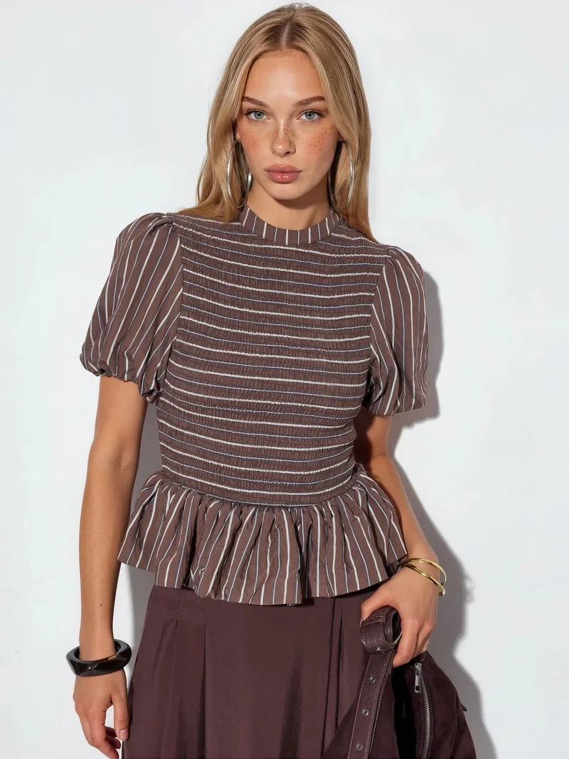 Busem BUSEM Striped Textured Frill Blouse