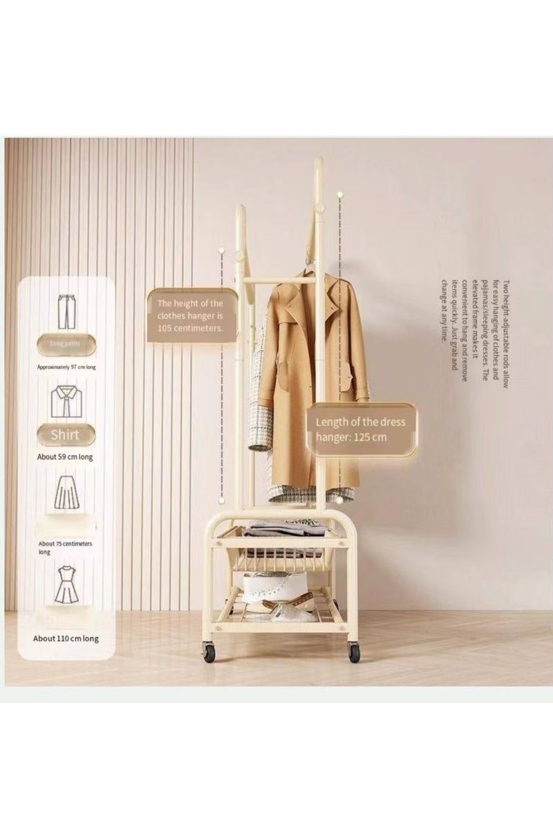 رف ملابس مزدوج المسار عالي الوظيفة مع خطافات جانبية ومنطقة تخزين سفلية وعجلات. مناسبة لتعليق الملابس والأحذية والحقائب في غرفة النوم أو على الشرفة. (أسود) - Image 5