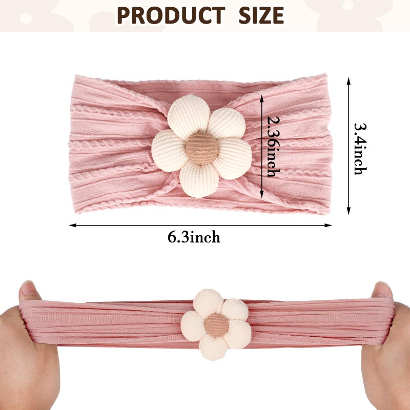 3 Pcs Baby Girl Flower Headbands Soft Nylon Hairbands - Image 2