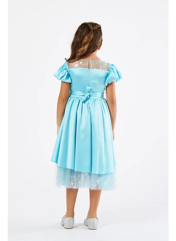امري Aqua Tulle Overlay Dress