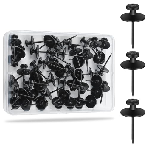 KURUI 60Pcs Double Headed Nails for Hanging Pictures, Renter Friendly Decor Pictures Hanging Kit, Wall Hangers for Bathroom Living Room Office, Push Pins for Tapestry Frame Art, Wall Mount-Black - Image 1