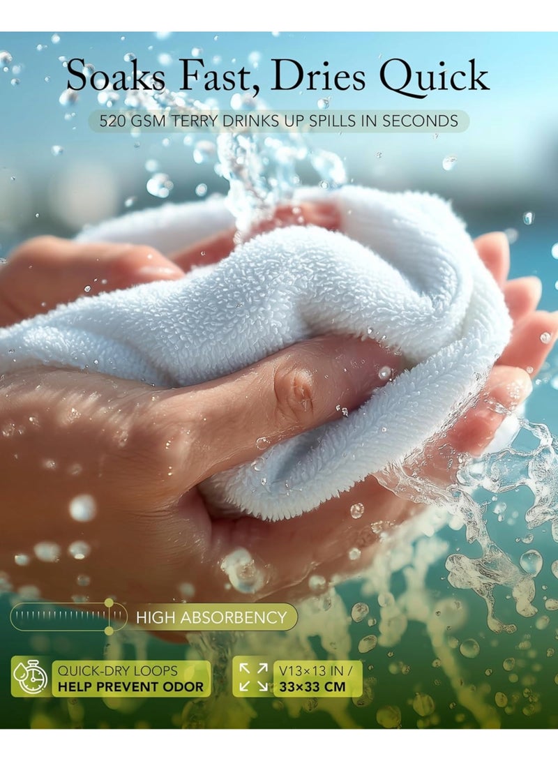 Amber Home 12 Pack Premium Washcloths White13x13 Inches – 100% Cotton Face Towels, Ultra Soft & Absorbent 520 GSM Face Cloths Wash Clothes Set for Bathroom, Gym, Spa, Makeup Removal & Daily Use - Image 5