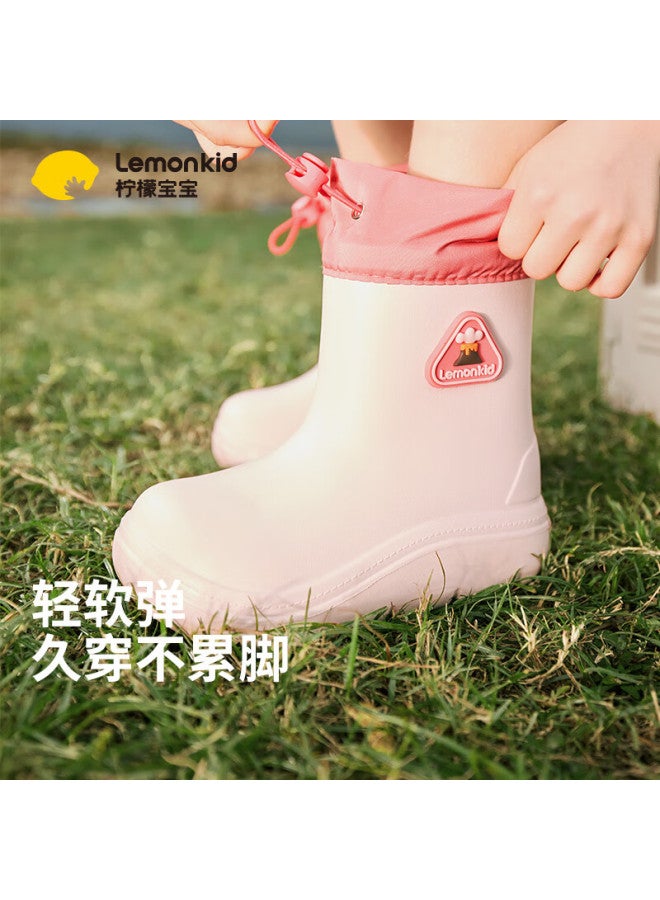 Lemonkid Kids Rain Shoes Boys Girls Rain Boots Waterproof Anti-slip Children's School Water Shoes Peach Pink Size 32 - Image 1