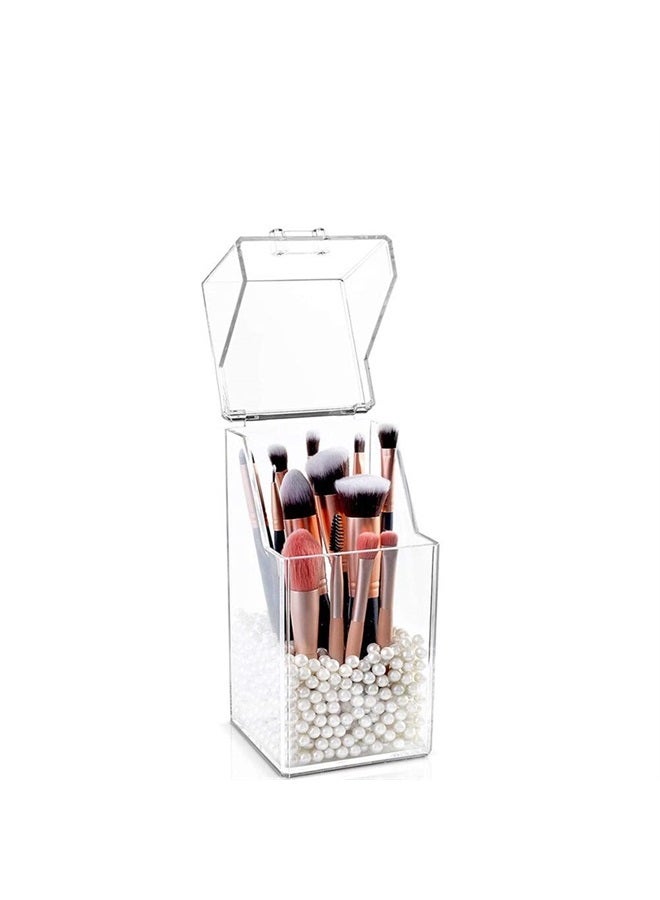 Quupy Clear Makeup Brushes Holder with Lid Acrylic Makeup Brush Jewellery Organiser Storage Holder Jar for Dresser Bedroom Bathroom(Without pearls and brushes) - Image 5