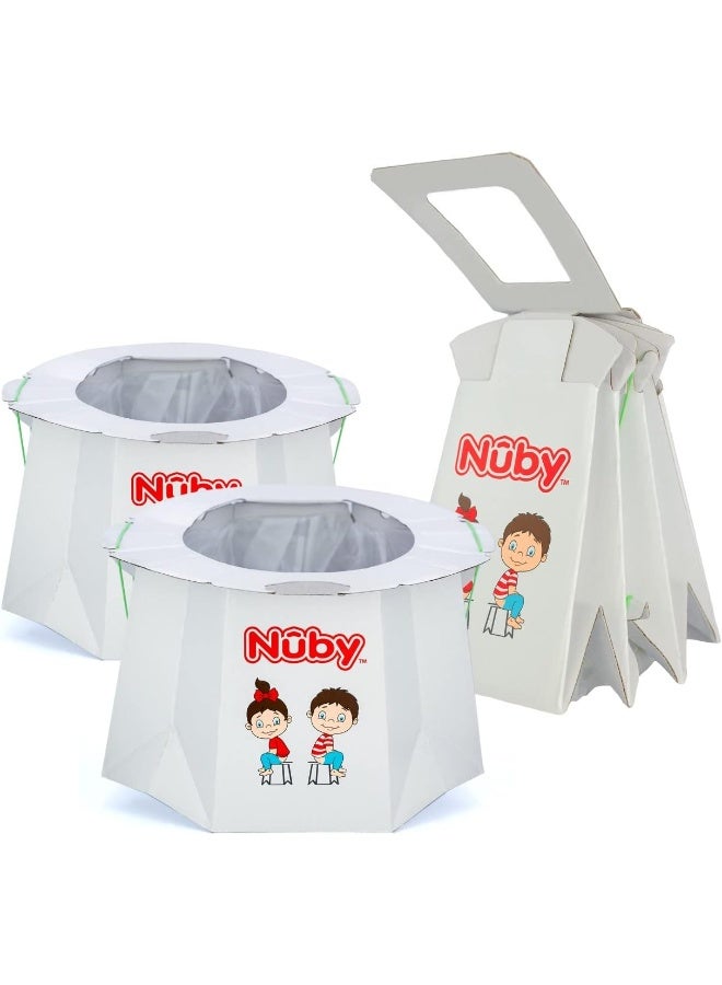 Nuby نوبى مرحاض سفر قابل للتخلص مع بطانة - مرحاض قابل للطي ومحمول؛ ضروري للأطفال في المخيمات والرحلات وركوب السيارات - مرحاض سفر للأطفال، عبوة 2 - Image 1