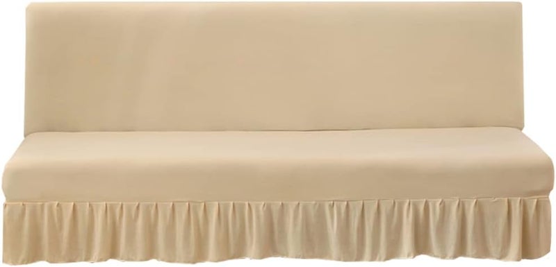 ANWUCHEN Futon Cover-Stretch Armless Futon Covers Full Size With Skirt Ruffled Futon Sofa Cover Washable Folding Sofa Bed Cover Soft Futon Couch Cover Slipcover With Elastic Bottom For Kids,Pets(Beige) - Image 1