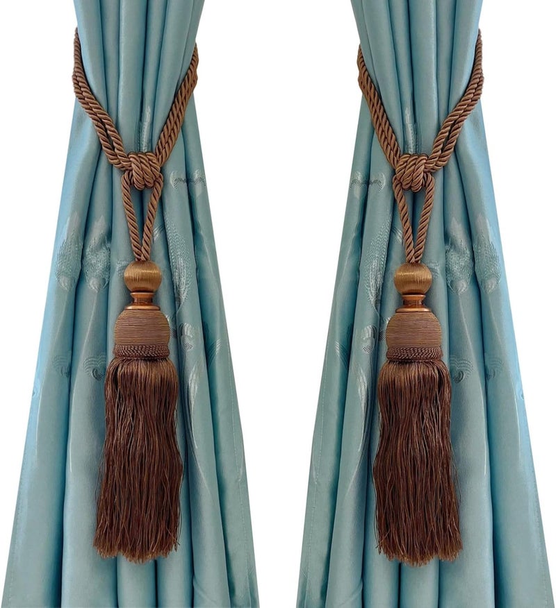 SWTool Selling Wonderful Curtain Holdbacks Curtains Tiebacks Home Decorative Braided Buckle Fastener Accessories Window Drapery Ball Tassels Tiebacks, Set of 2 (Coffee) - Image 1