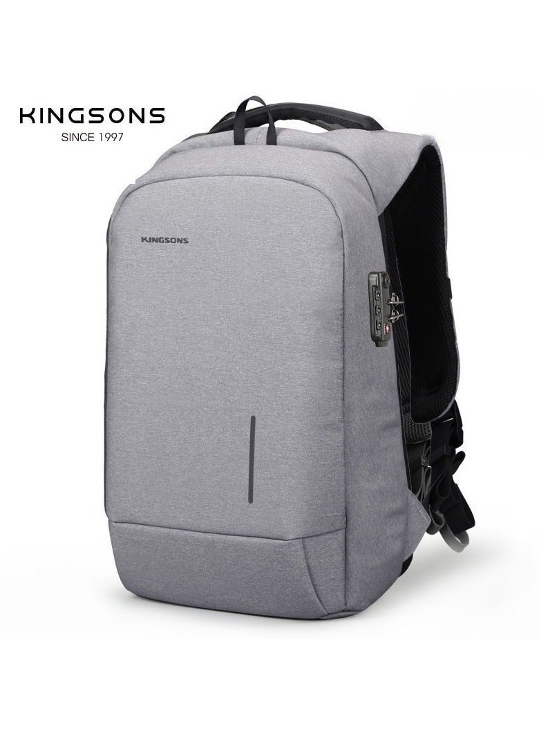 kingsons حقيبة ظهر سفر بشحن USB 17 بوصة + قفل برقم سري