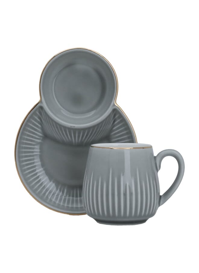 Grey coffee cups set with gold line with Hala plate 12 pieces 