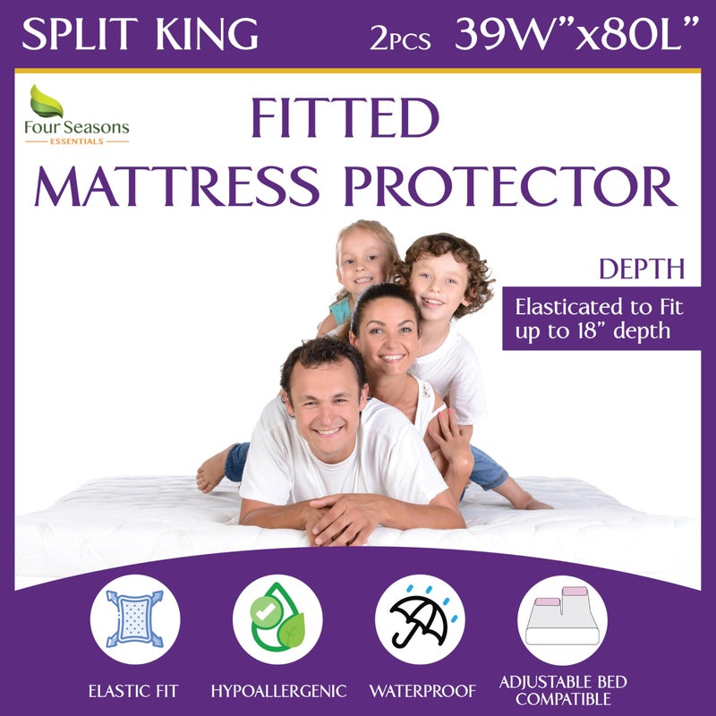 Split King Waterproof Mattress Protector 2pcs 39x80 Fitted Sheet Mattress Cover with Deep Pockets Hypoallergenic Breathable Water Proof Noiseless Vinyl Free
