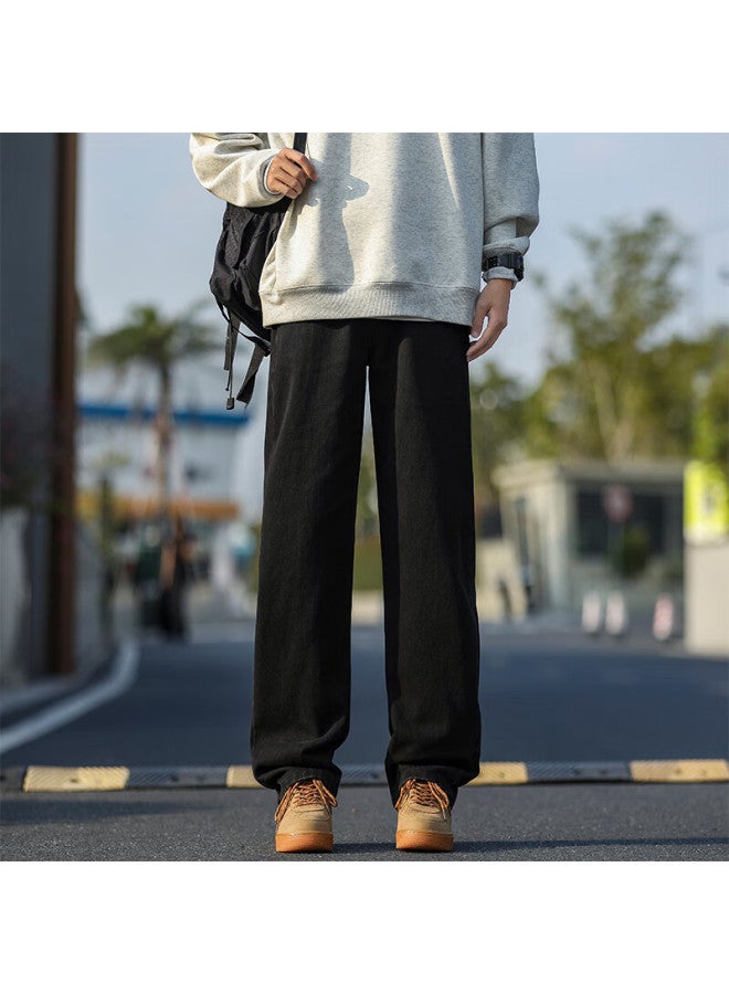 Maybeyond Men's Jeans, Autumn And Winter Loose Straight-leg Pants, American-style Casual Wide-leg Trousers, Ma74 Black, 3XL - Image 4