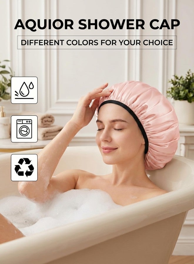 Aquior Shower Cap,Shower Cap for Women Reusable, Triple Layer Waterproof Bath Cap,Silky Satin Outer Layer Terry Lining, Extra Large for Women Long Hair(Champagne) - Image 3