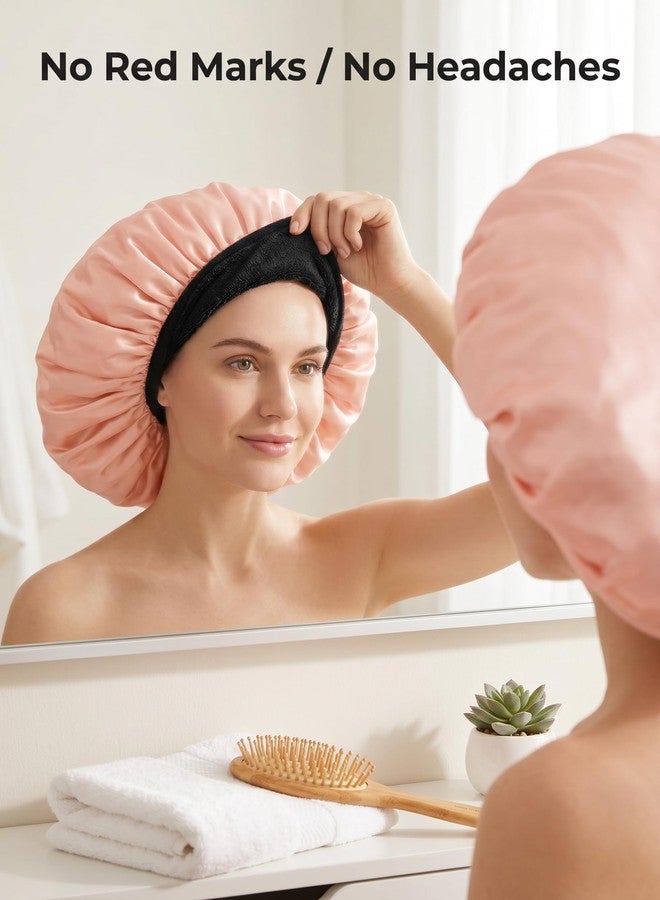 Aquior Shower Cap,Shower Cap for Women Reusable, Triple Layer Waterproof Bath Cap,Silky Satin Outer Layer Terry Lining, Extra Large for Women Long Hair(Champagne) - Image 4
