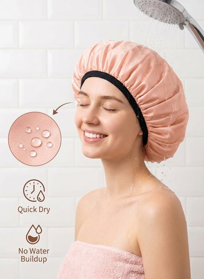 Aquior Shower Cap,Shower Cap for Women Reusable, Triple Layer Waterproof Bath Cap,Silky Satin Outer Layer Terry Lining, Extra Large for Women Long Hair(Champagne) - Image 5