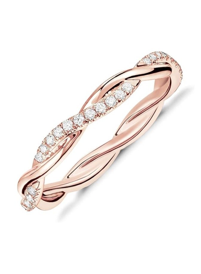 14K Gold Plated Twisted Eternity Ring for Women Size 6 Rose Gold | Sterling Silver Cubic Zirconia Band | Dainty Rope Design Stackable Ring | Elegant Jewelry