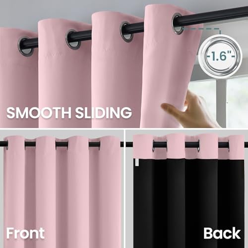 COSVIYA 100% Pink Blackout Curtains for Bedroom Kids Room 63 Inches Length 2 Panels Set, Full Light Blocking Thermal Insulated Grommet Nursery Window Treatment Drapes with Black Liner,W40 x L63 - Image 4