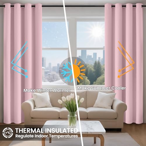COSVIYA 100% Pink Blackout Curtains for Bedroom Kids Room 63 Inches Length 2 Panels Set, Full Light Blocking Thermal Insulated Grommet Nursery Window Treatment Drapes with Black Liner,W40 x L63 - Image 5