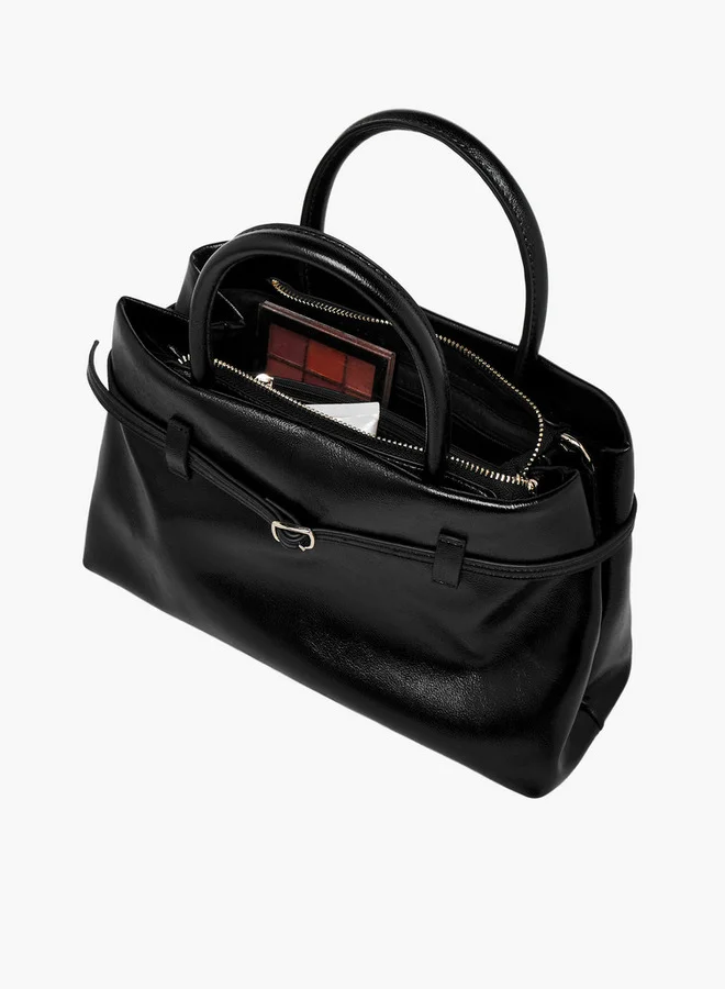 Flora Bella By Shoexpress Solid Tote Bag with Buckle Accent and Zip Closure