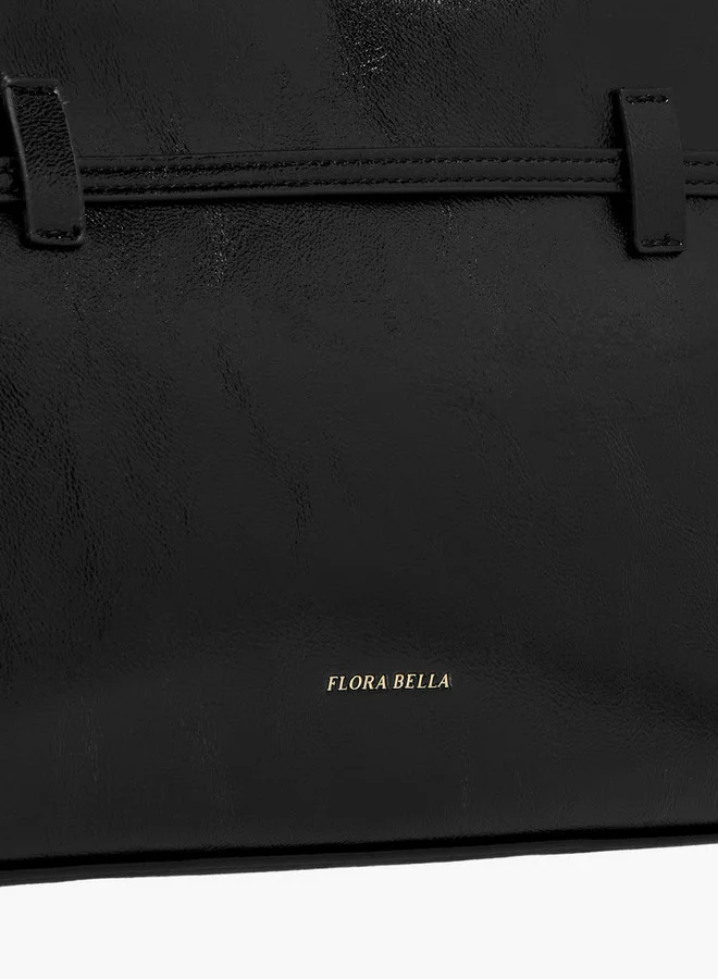 Flora Bella By Shoexpress Solid Tote Bag with Buckle Accent and Zip Closure