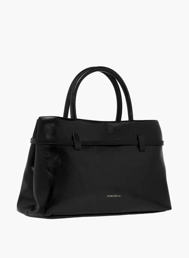 Flora Bella By Shoexpress Solid Tote Bag with Buckle Accent and Zip Closure