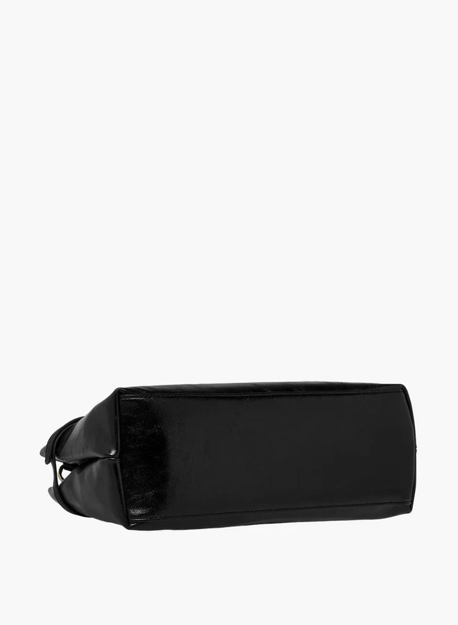 Flora Bella By Shoexpress Solid Tote Bag with Buckle Accent and Zip Closure