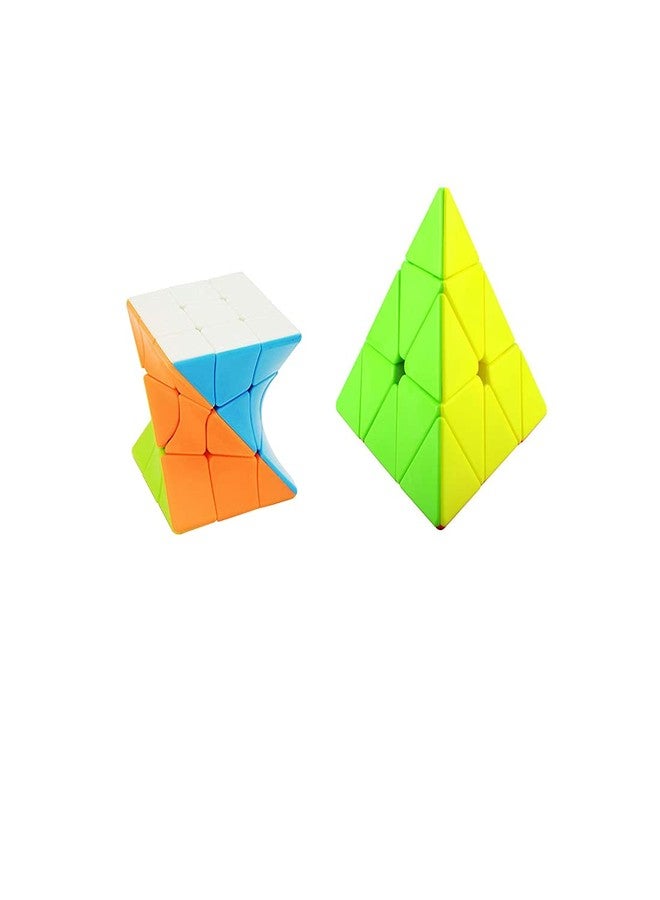 QWICK CLICK High Speed Cube Stickerless 3D Puzzle Cube Bundle Twister x Pyramid (Pack of 2)