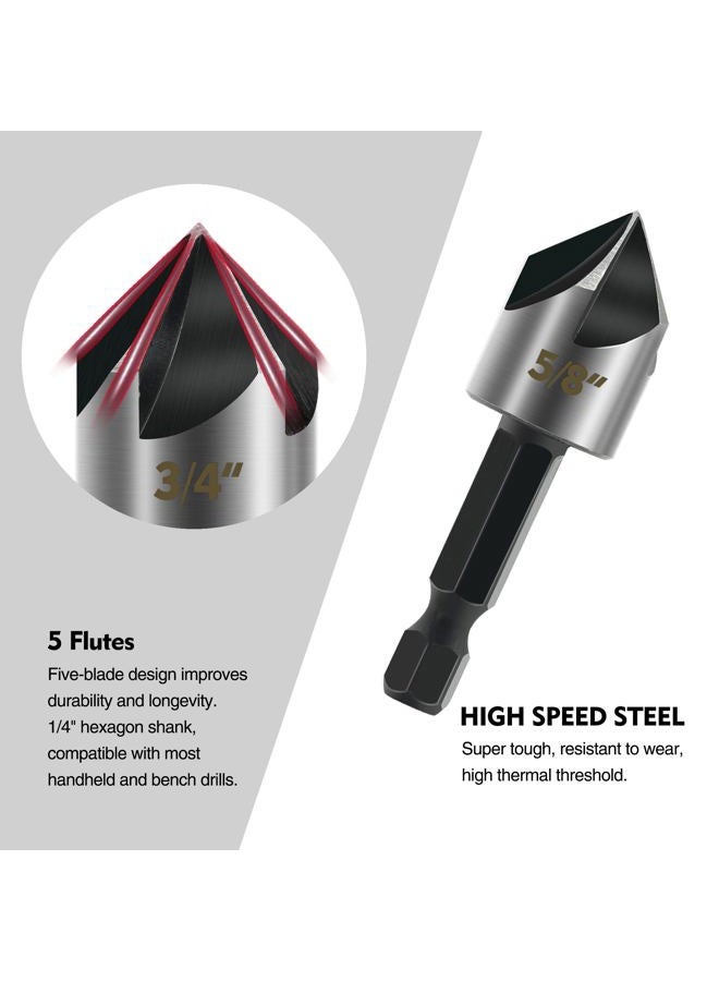 GMTOOLS 5PCS Countersink Drill Bit Set, High Speed Steel Countersink Bits, 82 Degree 5 Flute Pieces, 1/4 Inch Hex Shank, Fit for Sink Holes into Metals, Wood, Plywood, Plastic - Image 4