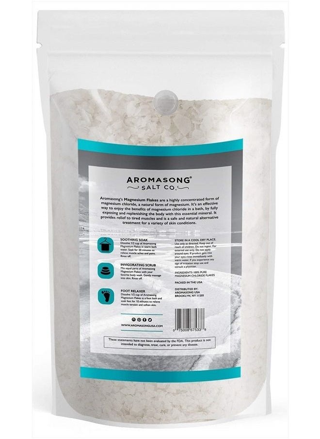 Aromasong RAW Magnesium Flakes Bath Salt 3 LB Resealable Pack - Muscle Relaxing Organic Salts Mg Chloride, Mineral Soak for Stress Relief and Headaches  - Image 2