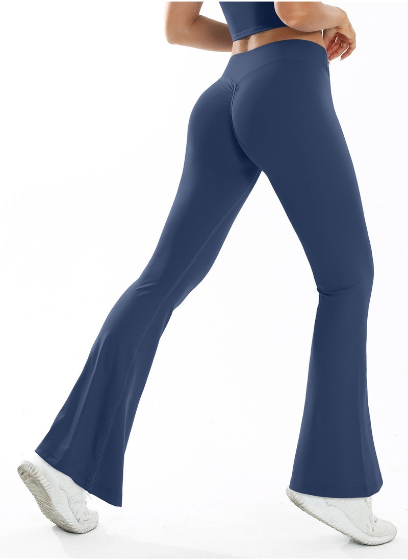 Womens Flare Leggings Crossover Yoga Pants Push Up Wide Leg Trousers
