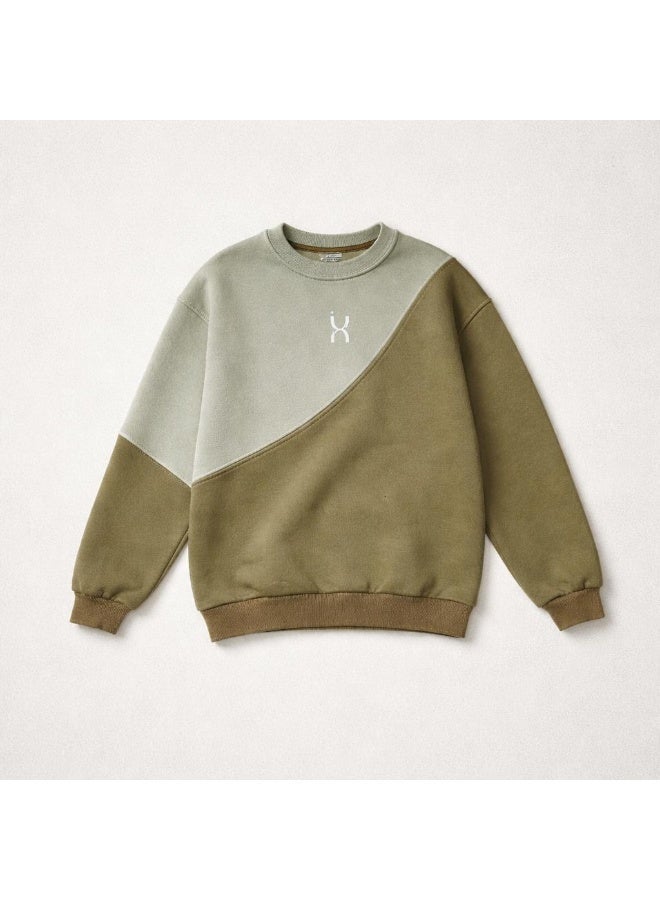 Nosta Oversized two-tone winter sweatshirt (beige and olive green) - Image 2