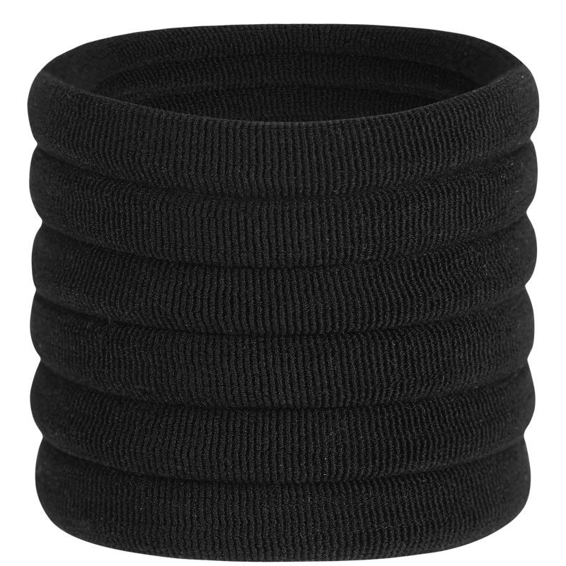 60 Pcs 2 Inch Black No Damage Hair Ties for Women Thick Hair Large Soft Seamless Nylon Fabric Elastic Hair Ties Ponytail Hair Holders Hair Elastics Hair Band for Women