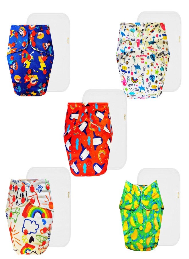 Dumbledo Premium Cloth Diaper with Cotton Insert (Pack of 5) | Dry Feel and Comfortable | Reusable & Washable | Easy to Clean | Worry-Free Diapering | 3 Months - 3 Years | Unisex Baby - Image 1